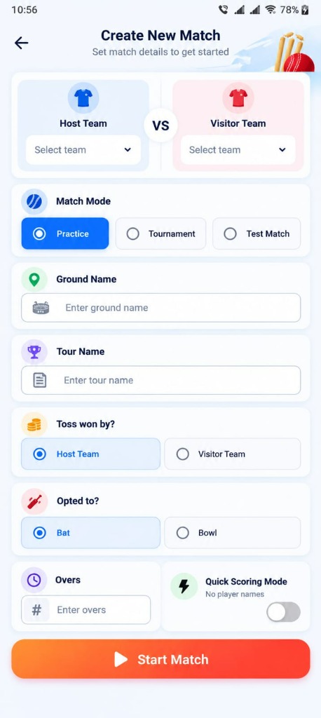 Create Match Screen