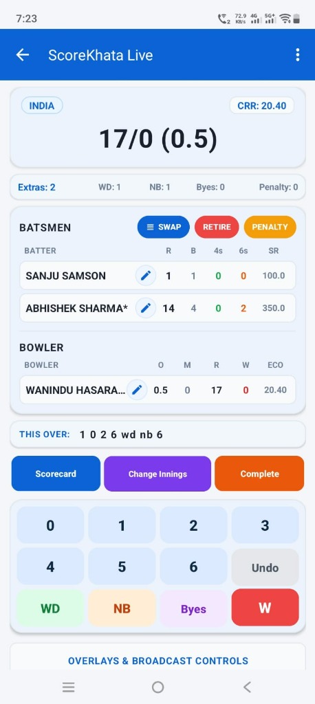 Live Score Screen